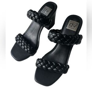 DV by Dolce Vita Black Braided 3” Block Heel Sandals, Sz 9